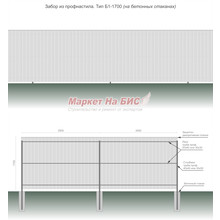 Забор из профнастила: тип Б1-1700 (на бетонных стаканах, высота 1,7 м, три лаги) - цена с установкой, Кривой Рог