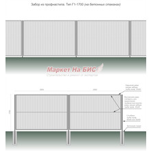 Забор из профнастила: тип Г1-1700 (на бетонных стаканах, высота 1,7 м, три лаги) - цена с установкой, Кривой Рог