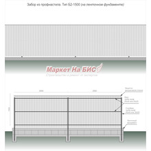 Забор из профнастила: тип Б2-1500 (на ленточном фундаменте, высота 1,5 м, три лаги) - цена с установкой, Кривой Рог
