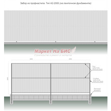 Забор из профнастила: тип А2-2000 (на ленточном фундаменте, высота 2 м, три лаги) - цена с установкой, Кривой Рог