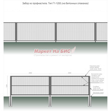 Забор из профнастила: тип Г1-1200 (на бетонных стаканах, высота 1,2 м, три лаги) - цена с установкой, Кривой Рог