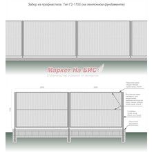 Забор из профнастила: тип Г2-1700 (на ленточном фундаменте, высота 1,7 м, три лаги) - цена с установкой, Кривой Рог