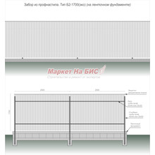 Забор из профнастила: тип Б2-1700(эко) - на ленточном фундаменте, высота 1,7 м, две лаги - цена с установкой, Кривой Рог