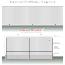 Забор из профнастила: тип Б2-2000(эко) - на ленточном фундаменте, высота 2 м, две лаги - цена с установкой, Кривой Рог